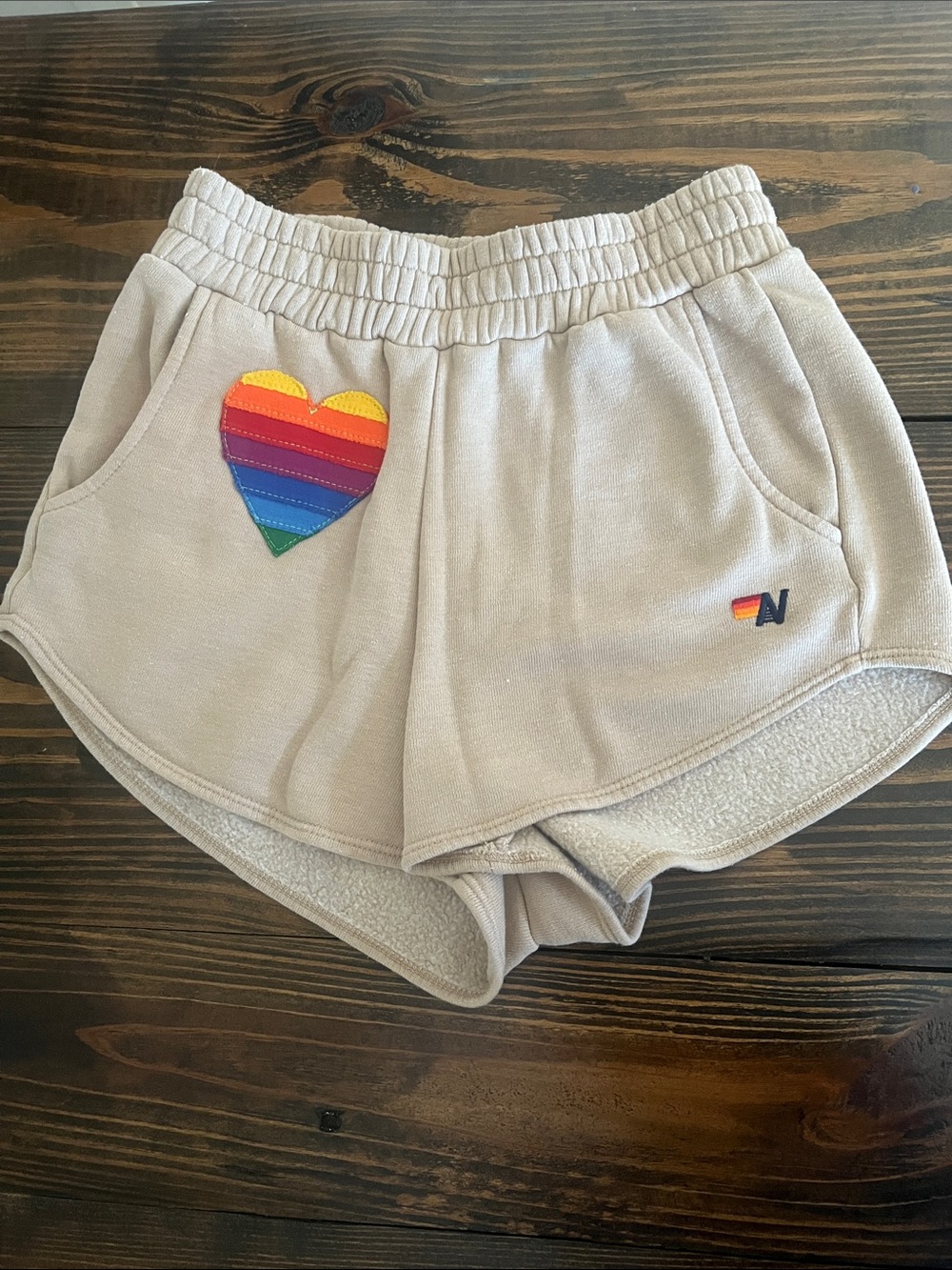 Aviator Nation Rainbow Heart Stitch Fleece Shorts